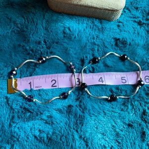 Chic Silver Stretch Bracelets – Purple & Black Beads